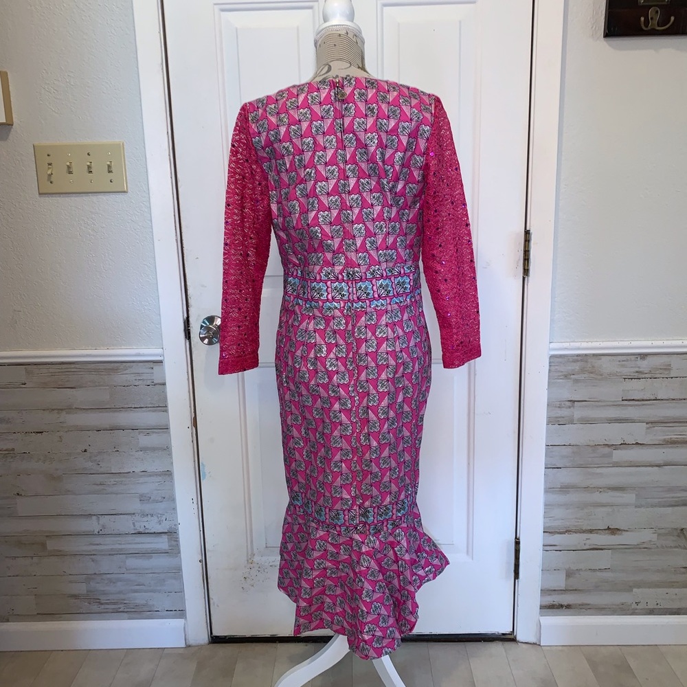 Pink Patterned Long Sleeve Maxi Dress - Picture 4 of 4